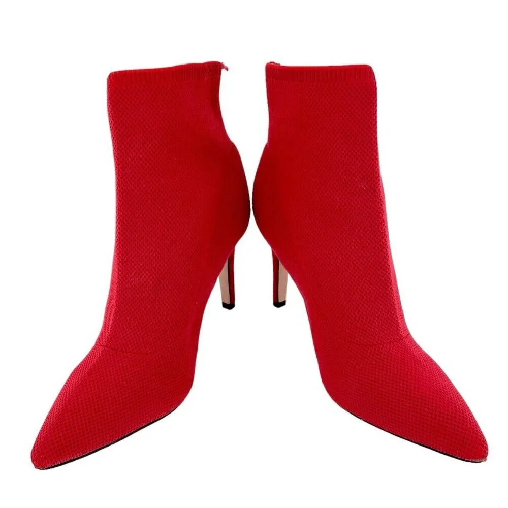 Mia Margerie Red Knit Sock Booties Pull On Stiletto Heel Pointed Toe SZ 8 - Picture 5 of 16